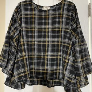 Blu Pepper Plaid Bell Sleeve Shirt